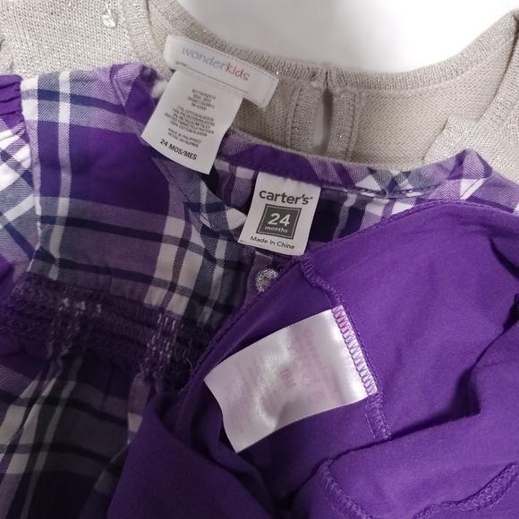 Carter's & NWT Wonder Kids Ruffle Dress & Plaid Outfit Gray & Purple Sz 18 - 24 - Picture 4 of 4